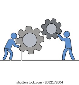 Flat colorful continuous line art drawing modern teamwork workforce app development icon vector illustration concept