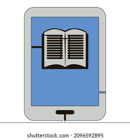 Flat colorful continuous line art drawing e book reader icon vector illustration ebook concept