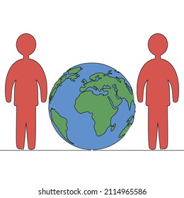 Flat colorful continuous line art drawing Teamwork Earth icon vector illustration concept