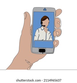 Flat colorful continuous line art drawing online technical support assistant app icon vector illustration concept