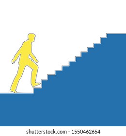 Flat colorful continuous line drawing art Businessman climbs stairs icon vector illustration concept