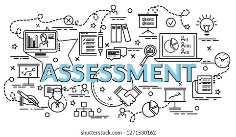 Flat colorful design concept for Assessment. Infographic idea of making creative products.
Template for website banner, flyer and poster.
