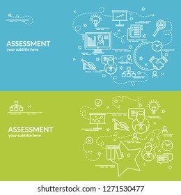 Flat colorful design concept for Assessment. Infographic idea of making creative products. Template for website banner, flyer and poster.
