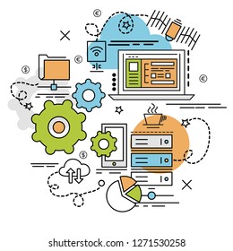Flat colorful design concept for Big data. Infographic idea of making creative products.
Template for website banner, flyer and poster.