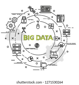 Flat colorful design concept for Big data. Infographic idea of making creative products.
Template for website banner, flyer and poster.