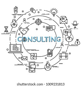 Diseño plano y colorido para Consultoría. Idea infográfica de hacer productos creativos.Plantilla para banner, volante y afiche del sitio web.