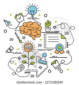Flat colorful design concept for Creativity. Infographic idea of making creative products.
Template for website banner, flyer and poster.
