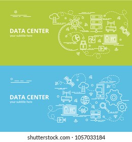 Flat colorful design concept for Data Center. Infographic idea of making creative products.Template for website banner, flyer and poster.