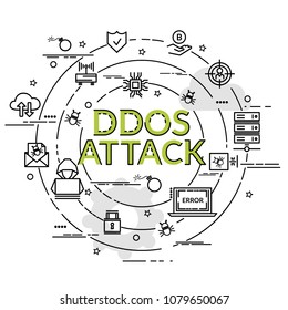 Flat colorful design concept for Ddos Attack. Infographic idea of making creative products.
Template for website banner, flyer and poster.