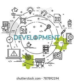 Flat colorful design concept for Development. Infographic idea of making creative products.Template for website banner, flyer and poster.