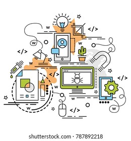 Flat colorful design concept for Development. Infographic idea of making creative products.
Template for website banner, flyer and poster.
