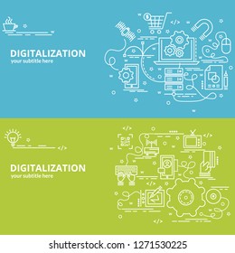 Flat colorful design concept for Digitilization. Infographic idea of making creative products.
Template for website banner, flyer and poster.
