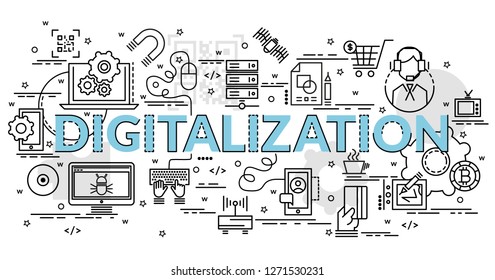 Flat colorful design concept for Digitilization. Infographic idea of making creative products.
Template for website banner, flyer and poster.
