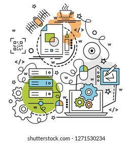 Flat colorful design concept for Digitilization. Infographic idea of making creative products.
Template for website banner, flyer and poster.
