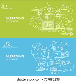 Flat colorful design concept for E-Learning. Infographic idea of making creative products.
Template for website banner, flyer and poster.
