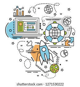 Flat colorful design concept for Explore. Infographic idea of making creative products.
Template for website banner, flyer and poster.
