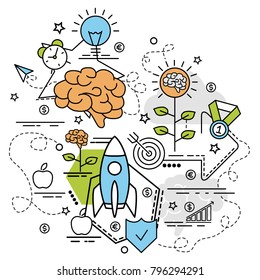 Flat colorful design concept for Growth. Infographic idea of making creative products. Template for website banner, flyer and poster.