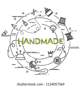 Flat colorful design concept for Handmade. Infographic idea of making creative products.
Template for website banner, flyer and poster.
