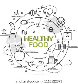 Flat colorful design concept for Healthy food. Infographic idea of making creative products.
Template for website banner, flyer and poster.