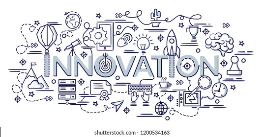 Flat colorful design concept for Innovation. Infographic idea of making creative products.
Template for website banner, flyer and poster. Hand drawn doodle cartoon vector illustration. 