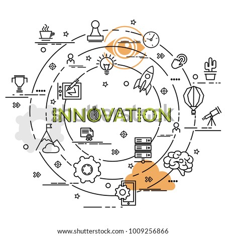 Flat colorful design concept for Innovation. Infographic idea of making creative products.
Template for website banner, flyer and poster.