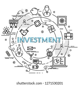 Flat colorful design concept for Investment. Infographic idea of making creative products.
Template for website banner, flyer and poster.
