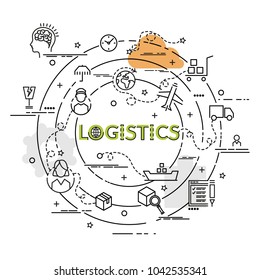 Flat colorful design concept for Logistics. Infographic idea of making creative products.
Template for website banner, flyer and poster.