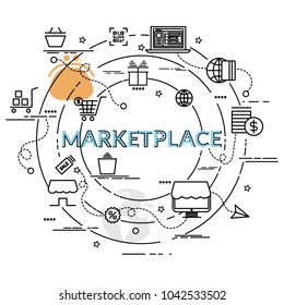 Flat colorful design concept for Marketplace. Infographic idea of making creative products.Template for website banner, flyer and poster.