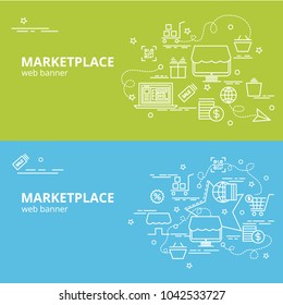 Flat colorful design concept for Marketplace. Infographic idea of making creative products.Template for website banner, flyer and poster.