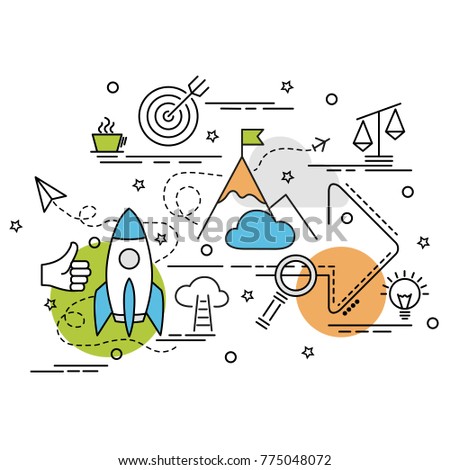 Flat colorful design concept of Mission. Infographic idea of making creative products.Template for website banner, flyer and poster.

