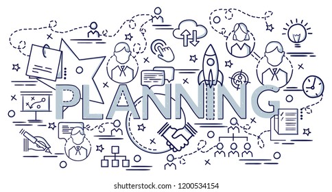 Flat colorful design concept for Planning. Infographic idea of making creative products.
Template for website banner, flyer and poster. Hand drawn doodle cartoon vector illustration. 