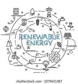 Flat colorful design concept for Renewable Energy. Infographic idea of making creative products.
Template for website banner, flyer and poster.