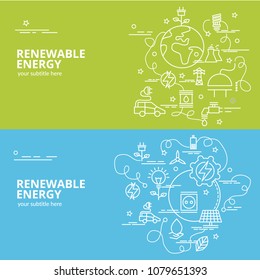 Flat colorful design concept for Renewable Energy. Infographic idea of making creative products.
Template for website banner, flyer and poster.