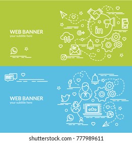 Flat colorful design concept of Social Network. Infographic idea of making creative products.Template for website banner, flyer and poster.