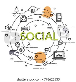 Flat colorful design concept of Social Network. Infographic idea of making creative products.
Template for website banner, flyer and poster.