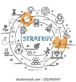 Flat colorful design concept for Strategy. Infographic idea of making creative products.
Template for website banner, flyer and poster.