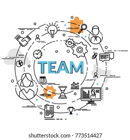 Flat Colorful Design Concept Of Team. Idea Of Making Creative Products. 
Infographic For Website Banner, Flyer And Print.
