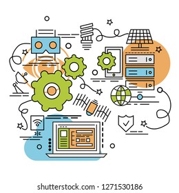 Flat colorful design concept for Technology. Infographic idea of making creative products.
Template for website banner, flyer and poster.
