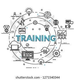 Flat colorful design concept for Training. Infographic idea of making creative products.
Template for website banner, flyer and poster.
