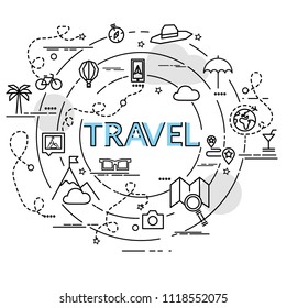 Flat colorful design concept for Travel. Infographic idea of making creative products.
Template for website banner, flyer and poster.