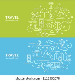 Flat colorful design concept for Travel. Infographic idea of making creative products.
Template for website banner, flyer and poster.