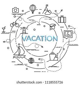 Flat colorful design concept for Vacation. Infographic idea of making creative products.Template for website banner, flyer and poster.