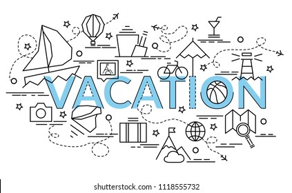 Flat colorful design concept for Vacation. Infographic idea of making creative products.Template for website banner, flyer and poster.