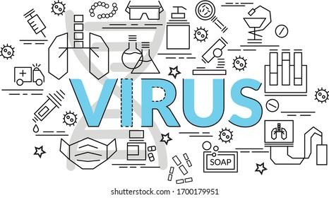 Flat colorful design concept for Virus. Infographic idea of making creative products. Template for website banner, flyer and poster.