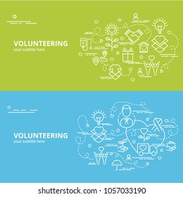 Flat colorful design concept for Volunteering. Infographic idea of making creative products.Template for website banner, flyer and poster.