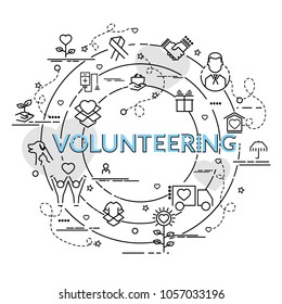 Flat colorful design concept for Volunteering. Infographic idea of making creative products.
Template for website banner, flyer and poster.