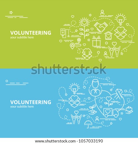 Flat colorful design concept for Volunteering. Infographic idea of making creative products.Template for website banner, flyer and poster.