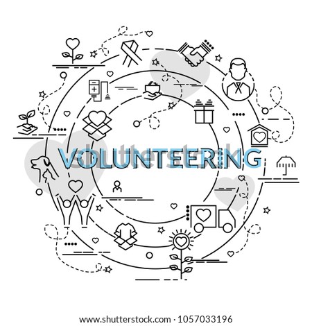 Flat colorful design concept for Volunteering. Infographic idea of making creative products.Template for website banner, flyer and poster.