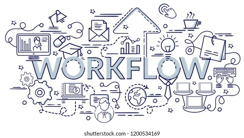 Flat colorful design concept for Workflow. Infographic idea of making creative products.
Template for website banner, flyer and poster. Hand drawn doodle cartoon vector illustration. 