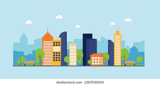 flat colorful design vector city landscape architecture background